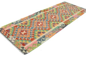 Multicolored Geometric Reversible 2'4X6'5 Kilim Oriental Runner Rug