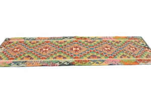 Multicolored Geometric Reversible 2'4X6'5 Kilim Oriental Runner Rug