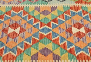 Multicolored Geometric Reversible 2'4X6'5 Kilim Oriental Runner Rug