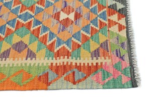 Multicolored Geometric Reversible 2'4X6'5 Kilim Oriental Runner Rug