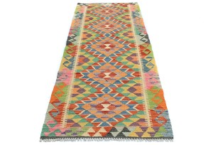 Multicolored Geometric Reversible 2'4X6'5 Kilim Oriental Runner Rug
