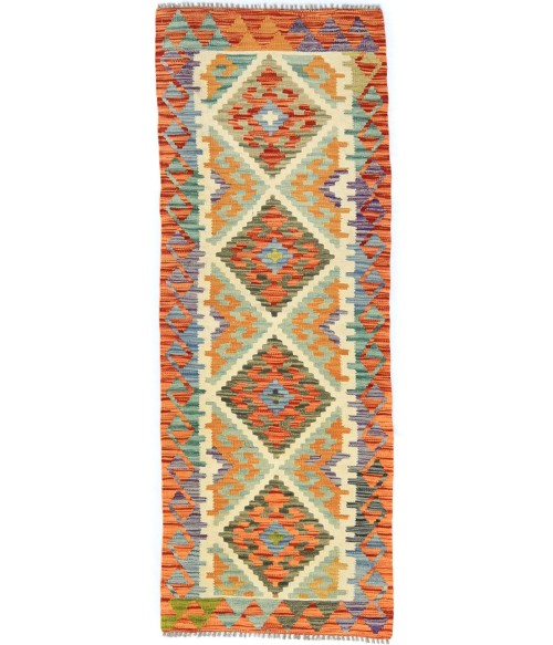 Multicolored Geometric Reversible 2'2X6'2 Kilim Oriental Runner Rug