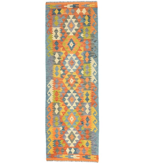 Multicolored Geometric Reversible 3X8 Kilim Oriental Runner Rug