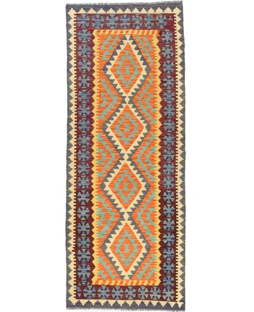 Multicolored Geometric Reversible 3X8 Kilim Oriental Runner Rug