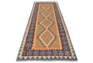 Multicolored Geometric Reversible 3X8 Kilim Oriental Runner Rug
