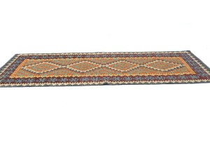 Multicolored Geometric Reversible 3X8 Kilim Oriental Runner Rug