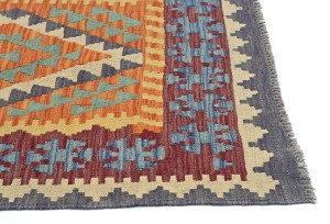 Multicolored Geometric Reversible 3X8 Kilim Oriental Runner Rug