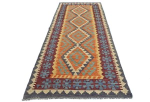 Multicolored Geometric Reversible 3X8 Kilim Oriental Runner Rug
