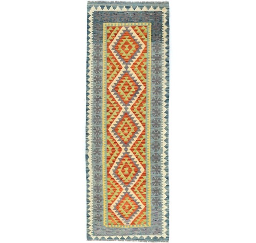 Multicolored Geometric Reversible 3X8'6 Kilim Oriental Runner Rug