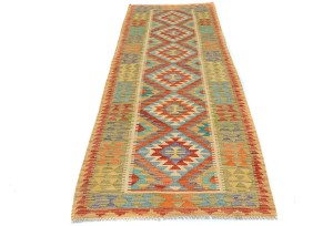 Multicolored Geometric Reversible 3X8 Kilim Oriental Runner Rug