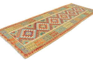 Multicolored Geometric Reversible 3X8 Kilim Oriental Runner Rug