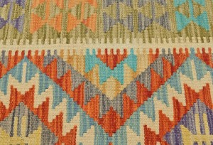 Multicolored Geometric Reversible 3X8 Kilim Oriental Runner Rug