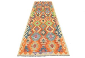 Multicolored Geometric Reversible 3X10 Kilim Oriental Runner Rug
