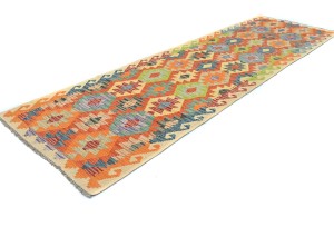 Multicolored Geometric Reversible 3X10 Kilim Oriental Runner Rug