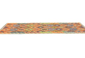 Multicolored Geometric Reversible 3X10 Kilim Oriental Runner Rug