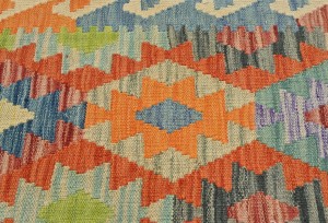 Multicolored Geometric Reversible 3X10 Kilim Oriental Runner Rug