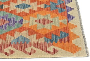 Multicolored Geometric Reversible 3X10 Kilim Oriental Runner Rug