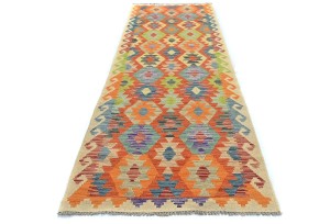 Multicolored Geometric Reversible 3X10 Kilim Oriental Runner Rug