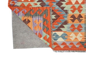 Multicolored Geometric Reversible 3X10 Kilim Oriental Runner Rug