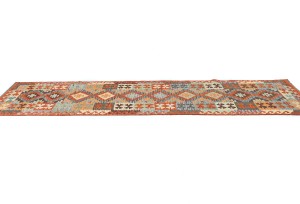 Multicolored Geometric Reversible 3X10 Kilim Oriental Runner Rug