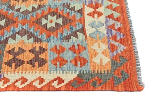 Multicolored Geometric Reversible 3X10 Kilim Oriental Runner Rug