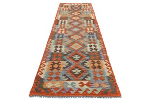 Multicolored Geometric Reversible 3X10 Kilim Oriental Runner Rug