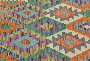 Multicolored Geometric Reversible 3X10 Kilim Oriental Runner Rug