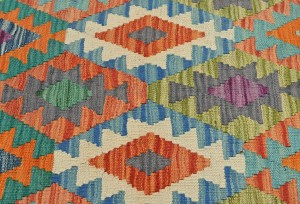 Multicolored Geometric Reversible 3X10 Kilim Oriental Runner Rug