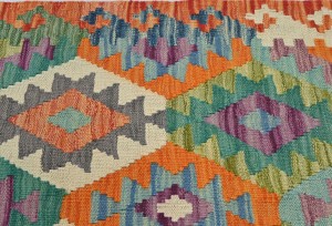 Multicolored Geometric Reversible 3X10 Kilim Oriental Runner Rug