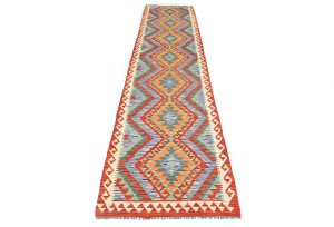 Multicolored Geometric Reversible 3X13 Kilim Oriental Runner Rug