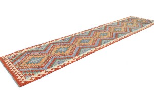 Multicolored Geometric Reversible 3X13 Kilim Oriental Runner Rug