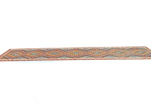 Multicolored Geometric Reversible 3X13 Kilim Oriental Runner Rug