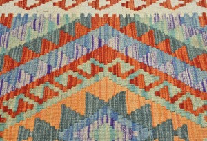 Multicolored Geometric Reversible 3X13 Kilim Oriental Runner Rug