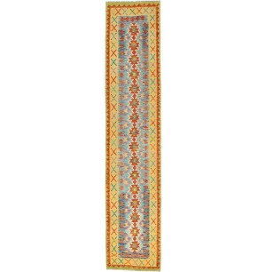 Multicolored Geometric Reversible 2'8X13'5 Kilim Oriental Runner Rug