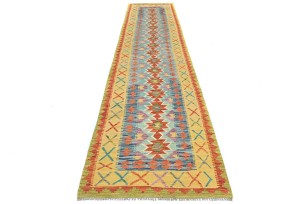 Multicolored Geometric Reversible 2'8X13'5 Kilim Oriental Runner Rug