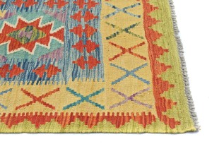 Multicolored Geometric Reversible 2'8X13'5 Kilim Oriental Runner Rug