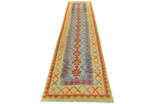 Multicolored Geometric Reversible 2'8X13'5 Kilim Oriental Runner Rug