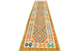 Multicolored Geometric Reversible 3X13 Kilim Oriental Runner Rug