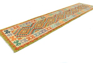 Multicolored Geometric Reversible 3X13 Kilim Oriental Runner Rug