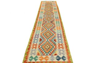 Multicolored Geometric Reversible 3X13 Kilim Oriental Runner Rug