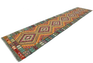 Multicolored Geometric Reversible 3X13 Kilim Oriental Runner Rug