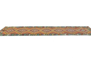 Multicolored Geometric Reversible 3X13 Kilim Oriental Runner Rug