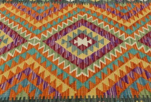 Multicolored Geometric Reversible 3X13 Kilim Oriental Runner Rug
