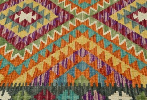 Multicolored Geometric Reversible 3X13 Kilim Oriental Runner Rug