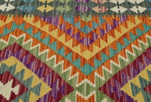 Multicolored Geometric Reversible 3X13 Kilim Oriental Runner Rug