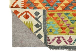 Multicolored Geometric Reversible 3X16 Kilim Oriental Runner Rug