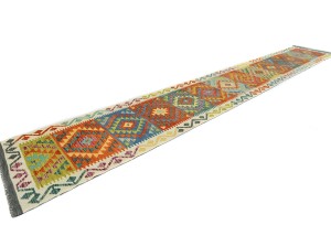 Multicolored Geometric Reversible 3X16 Kilim Oriental Runner Rug