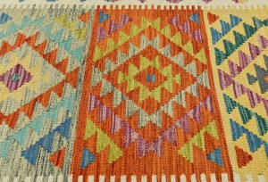 Multicolored Geometric Reversible 3X16 Kilim Oriental Runner Rug