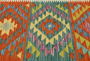 Multicolored Geometric Reversible 3X16 Kilim Oriental Runner Rug