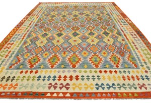 Multicolored Geometric Reversible 10X13 Kilim Oriental Rug